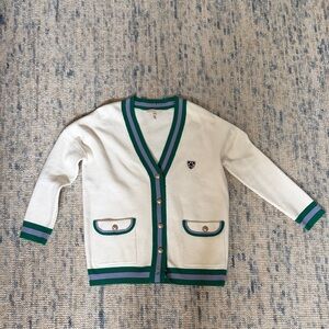 Maje White Cardigan with Green and Purple Trim